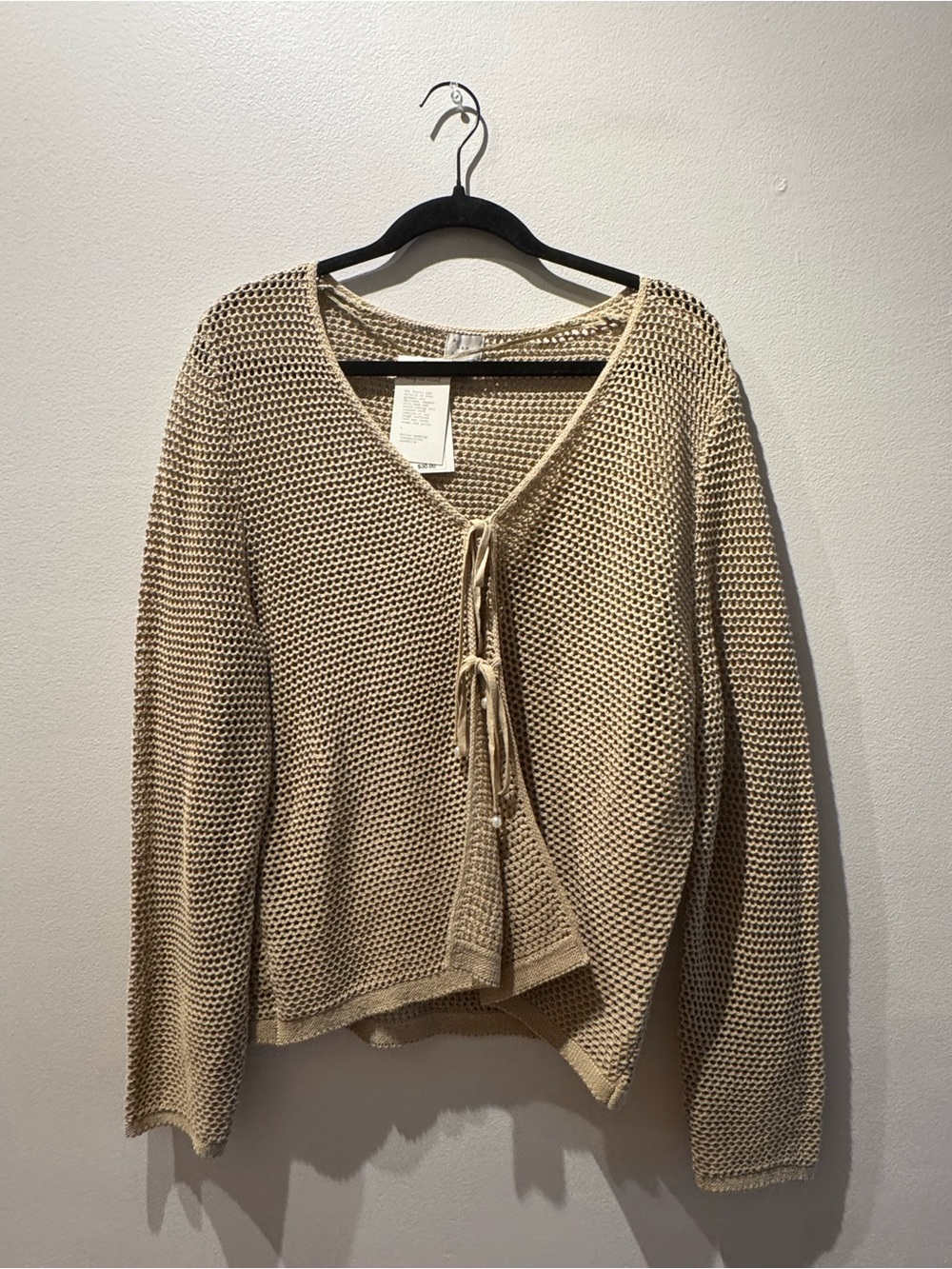 Neutral Tie-Front Open Knit Sweater Cardigan